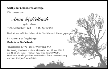 Anzeige von Anna Gieselbach von Kölner Stadt-Anzeiger / Kölnische Rundschau / Express