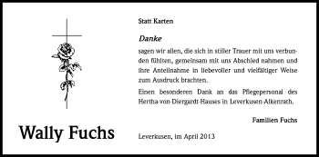 Anzeige von Wally Fuchs von Kölner Stadt-Anzeiger / Kölnische Rundschau / Express