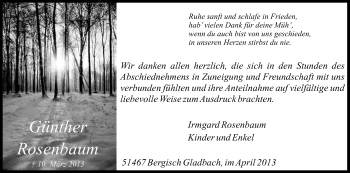 Anzeige von Günther Rosenbaum von Kölner Stadt-Anzeiger / Kölnische Rundschau / Express