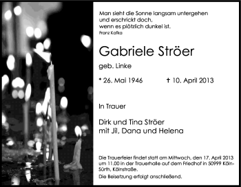 Anzeige von Gabriele Ströer von Kölner Stadt-Anzeiger / Kölnische Rundschau / Express