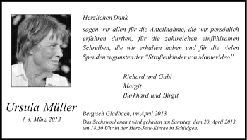 Anzeige von Ursula Müller von Kölner Stadt-Anzeiger / Kölnische Rundschau / Express