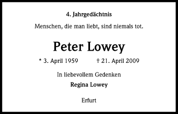Anzeige von Peter Lowey von Kölner Stadt-Anzeiger / Kölnische Rundschau / Express
