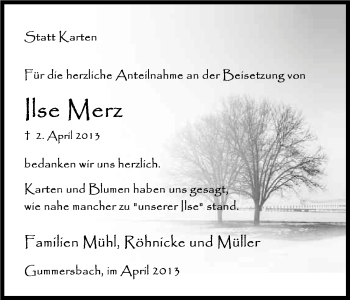 Anzeige von Ilse Merz von Kölner Stadt-Anzeiger / Kölnische Rundschau / Express