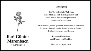 Anzeige von Karl Günter Marenbach von Kölner Stadt-Anzeiger / Kölnische Rundschau / Express