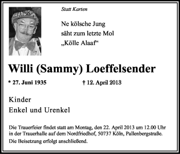 Anzeige von Willi Loeffelsender von Kölner Stadt-Anzeiger / Kölnische Rundschau / Express