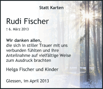 Anzeige von Rudi Fischer von Kölner Stadt-Anzeiger / Kölnische Rundschau / Express