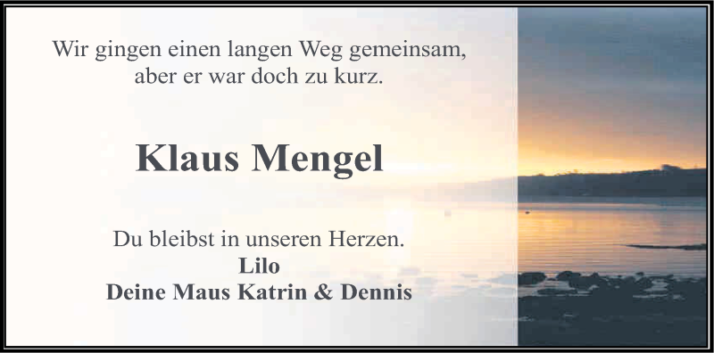  Traueranzeige für Klaus Mengel vom 19.04.2013 aus Kölner Stadt-Anzeiger / Kölnische Rundschau / Express