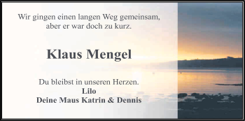 Anzeige von Klaus Mengel von Kölner Stadt-Anzeiger / Kölnische Rundschau / Express