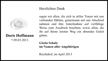 Anzeige von Doris Hoffmann von Kölner Stadt-Anzeiger / Kölnische Rundschau / Express