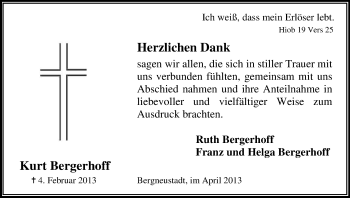 Anzeige von Kurt Bergerhoff von Kölner Stadt-Anzeiger / Kölnische Rundschau / Express