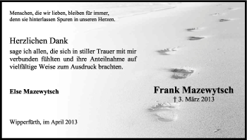 Anzeige von Frank Mazewytsch von Kölner Stadt-Anzeiger / Kölnische Rundschau / Express