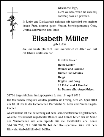 Anzeige von Elisabeth Müller von Kölner Stadt-Anzeiger / Kölnische Rundschau / Express
