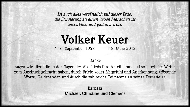  Traueranzeige für Volker Keuer vom 24.04.2013 aus Kölner Stadt-Anzeiger / Kölnische Rundschau / Express