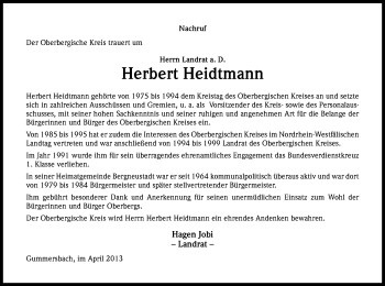 Anzeige von Herbert Heidtmann von Kölner Stadt-Anzeiger / Kölnische Rundschau / Express