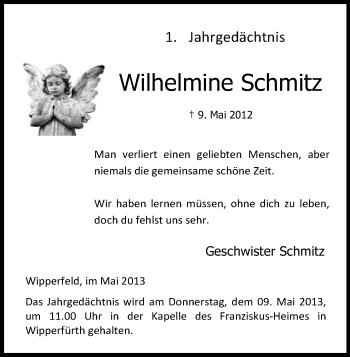Anzeige von Wilhelmine Schmitz von Kölner Stadt-Anzeiger / Kölnische Rundschau / Express