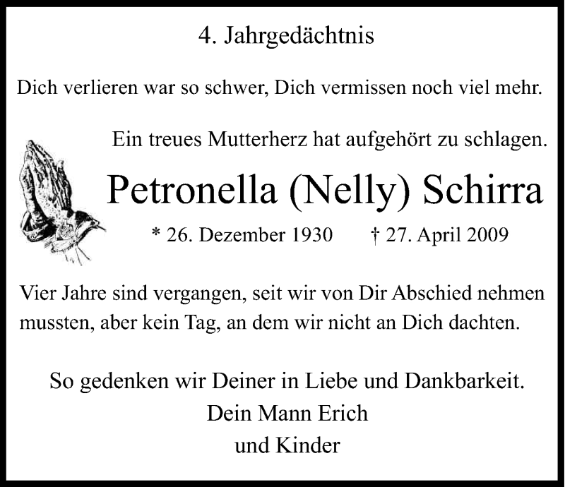  Traueranzeige für Petronella Schirra vom 27.04.2013 aus Kölner Stadt-Anzeiger / Kölnische Rundschau / Express