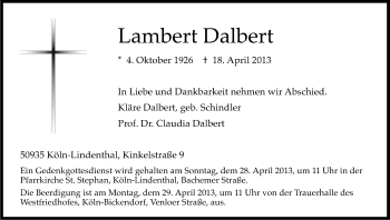 Anzeige von Lambert Dalbert von Kölner Stadt-Anzeiger / Kölnische Rundschau / Express