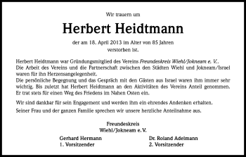 Anzeige von Herbert Heidtmann von Kölner Stadt-Anzeiger / Kölnische Rundschau / Express