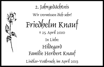 Anzeige von Friedhelm Knauf von Kölner Stadt-Anzeiger / Kölnische Rundschau / Express