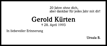 Anzeige von Gerold Kürten von Kölner Stadt-Anzeiger / Kölnische Rundschau / Express
