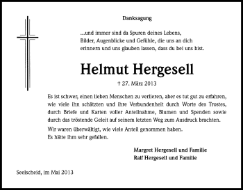 Anzeige von Helmut Hergesell von Kölner Stadt-Anzeiger / Kölnische Rundschau / Express
