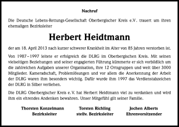 Anzeige von Herbert Heidtmann von Kölner Stadt-Anzeiger / Kölnische Rundschau / Express