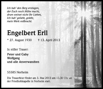 Anzeige von Engelbert Erll von Kölner Stadt-Anzeiger / Kölnische Rundschau / Express