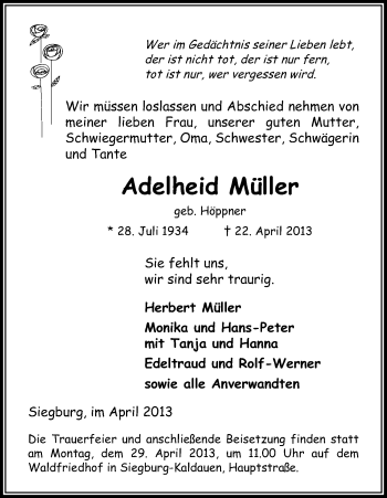 Anzeige von Adelheid Müller von Kölner Stadt-Anzeiger / Kölnische Rundschau / Express