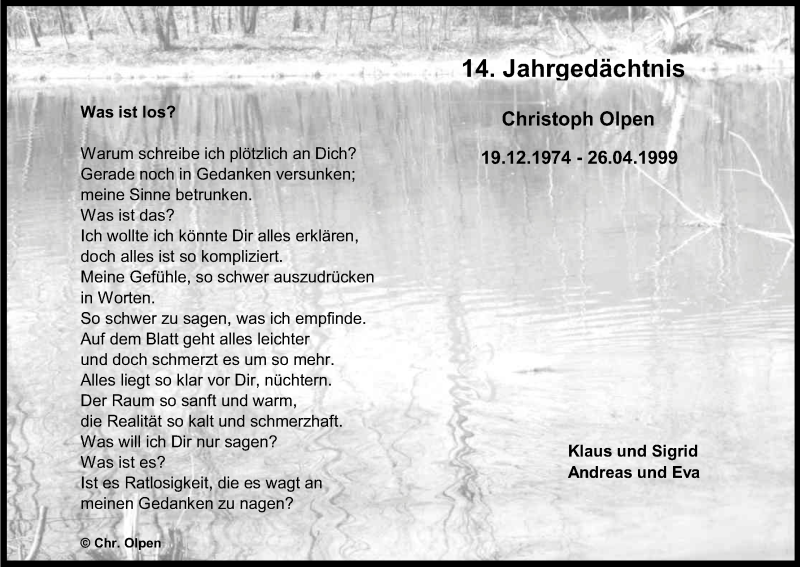  Traueranzeige für Christoph Olpen vom 26.04.2013 aus Kölner Stadt-Anzeiger / Kölnische Rundschau / Express