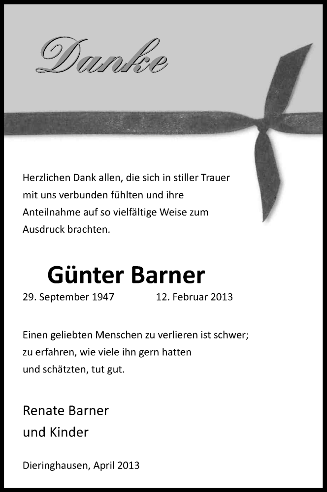  Traueranzeige für Günter Barner vom 27.04.2013 aus Kölner Stadt-Anzeiger / Kölnische Rundschau / Express