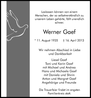 Anzeige von Werner Gaef von Kölner Stadt-Anzeiger / Kölnische Rundschau / Express