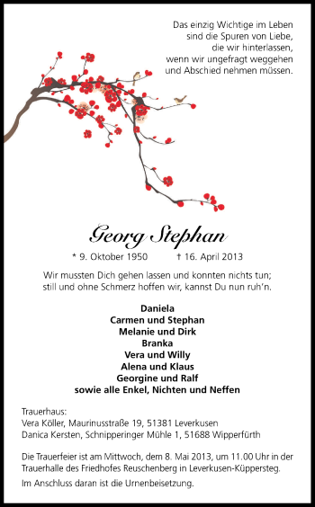 Anzeige von Georg Stephan von Kölner Stadt-Anzeiger / Kölnische Rundschau / Express