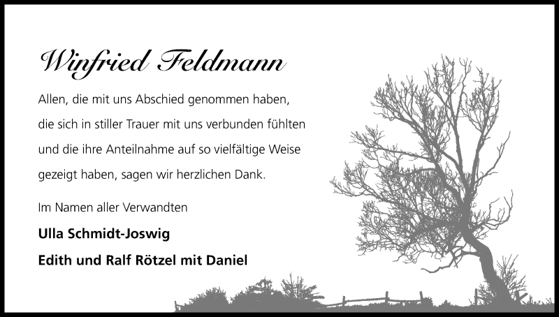  Traueranzeige für Winfried Feldmann vom 27.04.2013 aus Kölner Stadt-Anzeiger / Kölnische Rundschau / Express