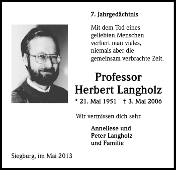 Anzeige von Herbert Langholz von Kölner Stadt-Anzeiger / Kölnische Rundschau / Express