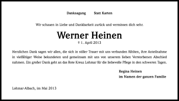 Anzeige von Werner Heinen von Kölner Stadt-Anzeiger / Kölnische Rundschau / Express