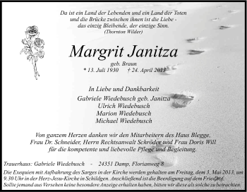 Anzeige von Margrit Janitza von Kölner Stadt-Anzeiger / Kölnische Rundschau / Express