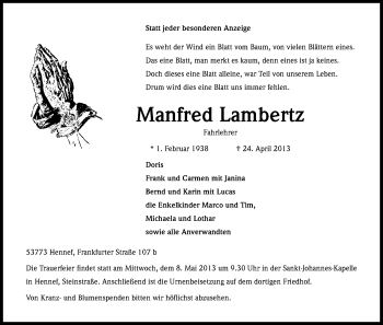 Anzeige von Manfred Lambertz von Kölner Stadt-Anzeiger / Kölnische Rundschau / Express