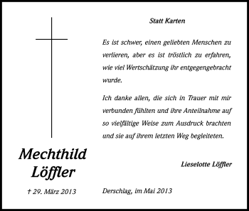 Anzeige von Mechthild Löffler von Kölner Stadt-Anzeiger / Kölnische Rundschau / Express