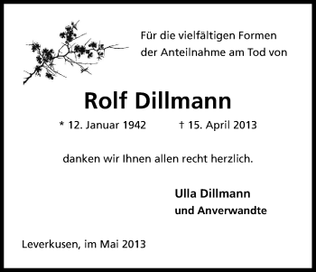 Anzeige von Rolf Dillmann von Kölner Stadt-Anzeiger / Kölnische Rundschau / Express