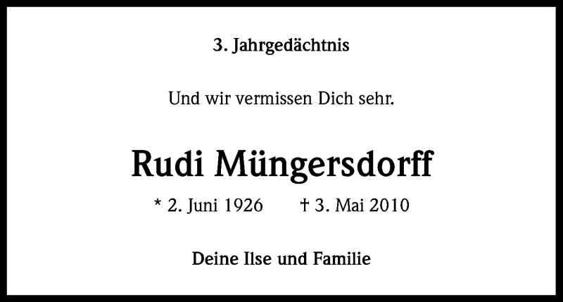  Traueranzeige für Rudi Müngersdorff vom 03.05.2013 aus Kölner Stadt-Anzeiger / Kölnische Rundschau / Express