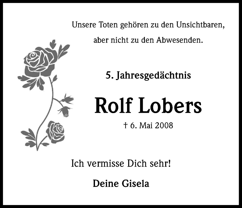  Traueranzeige für Rolf Lobers vom 06.05.2013 aus Kölner Stadt-Anzeiger / Kölnische Rundschau / Express