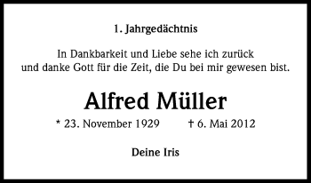 Anzeige von Alfred Müller von Kölner Stadt-Anzeiger / Kölnische Rundschau / Express