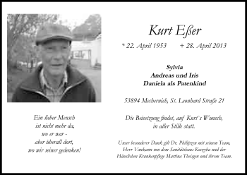 Anzeige von Kurt Eßer von Kölner Stadt-Anzeiger / Kölnische Rundschau / Express
