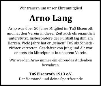 Anzeige von Arno Lang von Kölner Stadt-Anzeiger / Kölnische Rundschau / Express