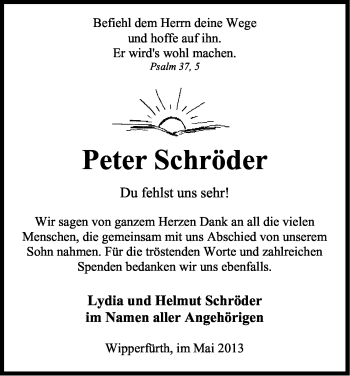 Anzeige von Peter Schröder von Kölner Stadt-Anzeiger / Kölnische Rundschau / Express
