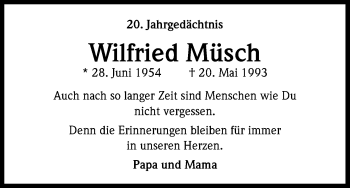 Anzeige von Wilfried Müsch von Kölner Stadt-Anzeiger / Kölnische Rundschau / Express