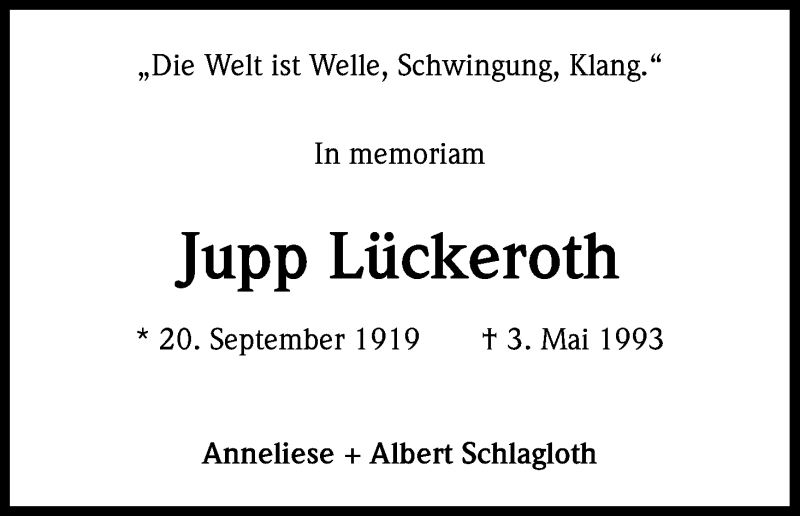  Traueranzeige für Jupp Lückeroth vom 03.05.2013 aus Kölner Stadt-Anzeiger / Kölnische Rundschau / Express