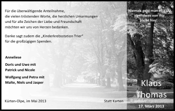 Anzeige von Klaus Thomas von Kölner Stadt-Anzeiger / Kölnische Rundschau / Express