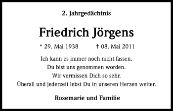 Anzeige von Friedrich Jörgens von Kölner Stadt-Anzeiger / Kölnische Rundschau / Express