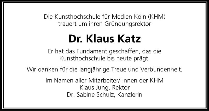  Traueranzeige für Klaus Katz vom 04.05.2013 aus Kölner Stadt-Anzeiger / Kölnische Rundschau / Express